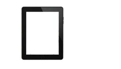 Tablet with black screen and white cutout in shape of an "OK" hand sign, dark background