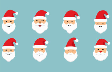 Santa Claus Emoji Set Happy Christmas Faces and Beards.