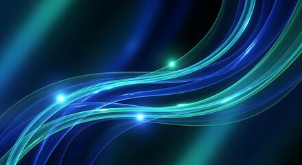 Abstract blue green glowing waves data flow energy background