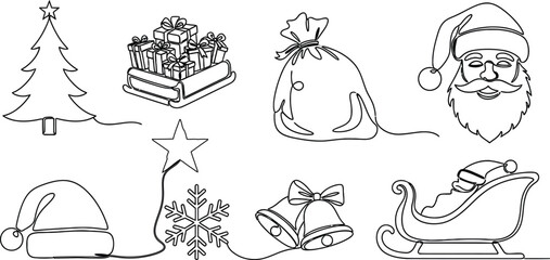 Hand drawn christmas illustration set with festive decorations and holiday elements