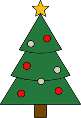 Decorated Christmas Tree with Star and Baubles Vector Icon.