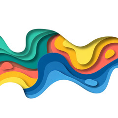 Abstract paper cut design with layered colorful shapes and shadows, modern style.