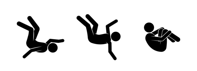 Stickman falling down silhouette set, people losing balance vector illustration.