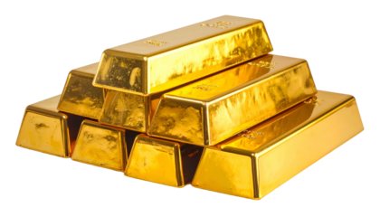 Pile of shiny rectangular ingots, stacked in a triangular arrangement, against black