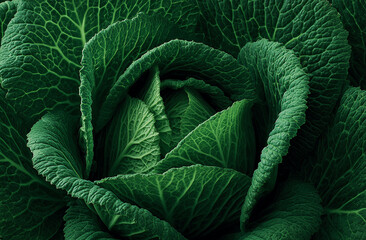 Obraz premium Close-up of vibrant cabbage leaves, highlighting fresh texture, natural growth, and life, symbolizing organic vitality and health