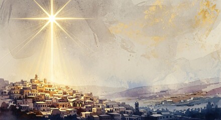 The Star of Bethlehem Shines Over Ancient Jerusalem Biblical Christmas Scene Art