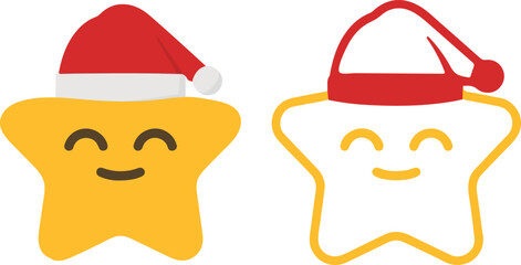 Cute Cartoon Star Wearing Santa Hat Christmas Icon Vector.