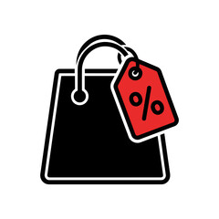 Simple Line Art Shopping Bag with Percentage Tag for Discount Sale Promotion