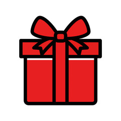 Simple Lineart Present Box with Bow Red Color Festive Gift Icon
