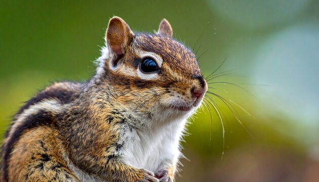 A close-up of a squirrel with glossy eyes and textured fur, symbol of alertness and natural beauty, editorial style with soft bokeh wildlife energy