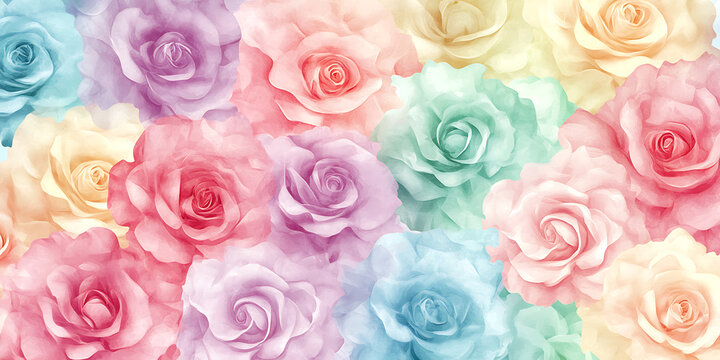 Watercolor pastel roses floral design pattern gentle colors romantic backdrop springtime illustration digital art anniversary celebration