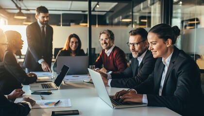 Business Meeting with Diverse Professionals in Modern Conference Room