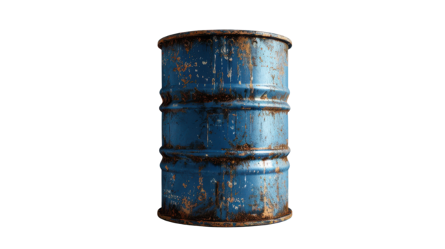 Rusted blue metal barrel with textured surface against black background image, Png On White Background, Isolated on Transparent Background, Cut Out