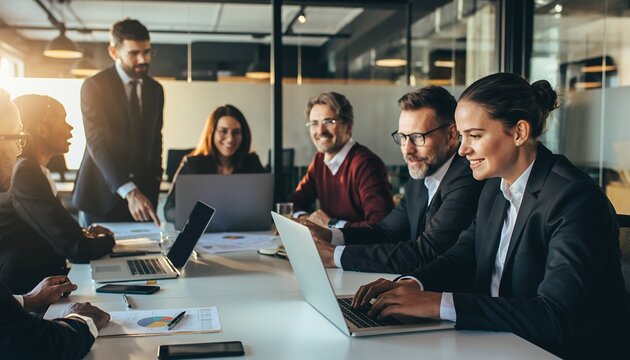 Business Meeting with Diverse Professionals in Modern Conference Room