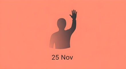Silhouette waves hello on orange background with date 25 Nov