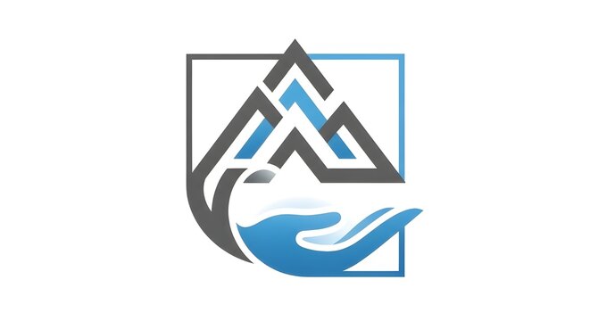 Modern abstract logo design: hand supporting mountain peaks