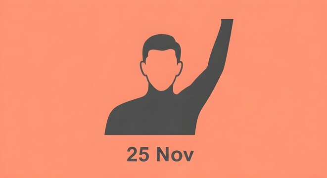 Man raising arm with date 25 Nov on orange background