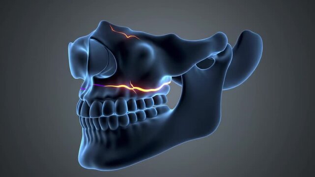 Animated Facial Fracture Visualization Maxilla Zygomatic Bone and Nasal Bone Damage