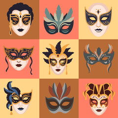 set illustration vector graphic of carnival masks