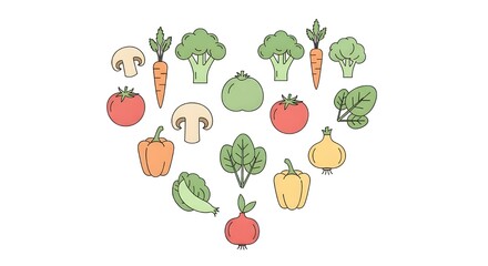 Vibrant fresh vegetables arranged in a heart shape, healthy eating concept