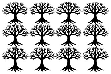 Obraz premium set of Tree with roots silhouette vector illustration isolated on white background