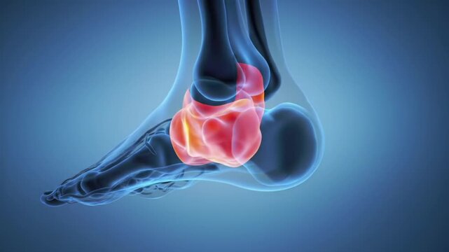 Animated Foot Anatomy Detailed 3D Visualization of Bones and Structure on Blue Background