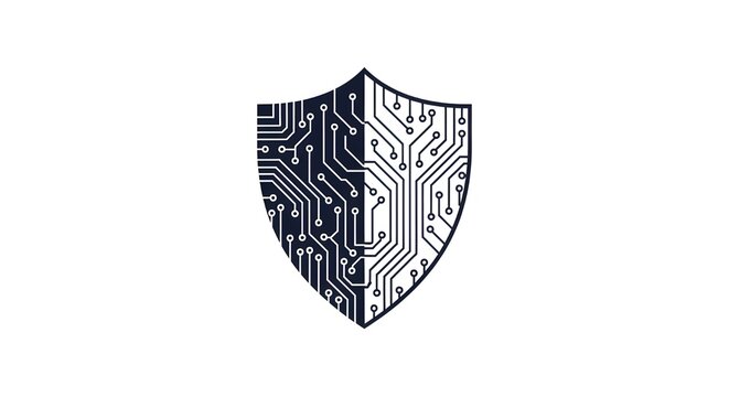 Secure digital shield with circuit board design represents cybersecurity and data protection