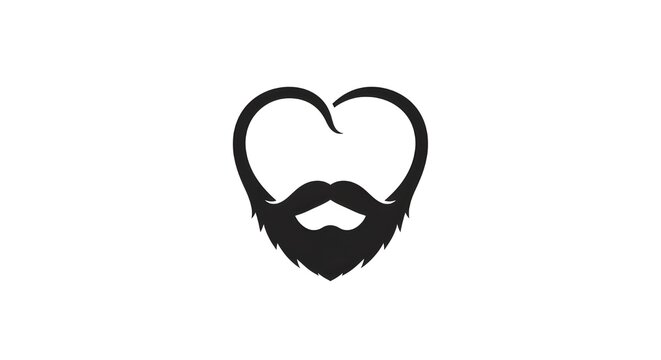 Stylish beard and mustache logo represents love and grooming.