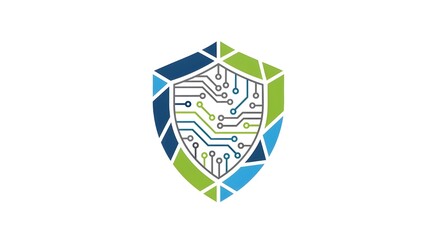 Modern cyber security shield logo with digital circuit pattern