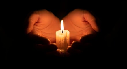 Gentle hands cradle a flickering candle, offering warmth and hope in darkness