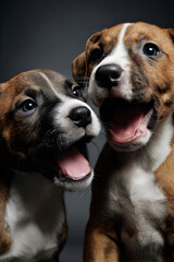 Joyful Furry Friends: Puppes Romping and Frolicking n Playful Harmony, Spreadig Happiness and Laughter wth Their Adorable Antics ad Boundless Energy