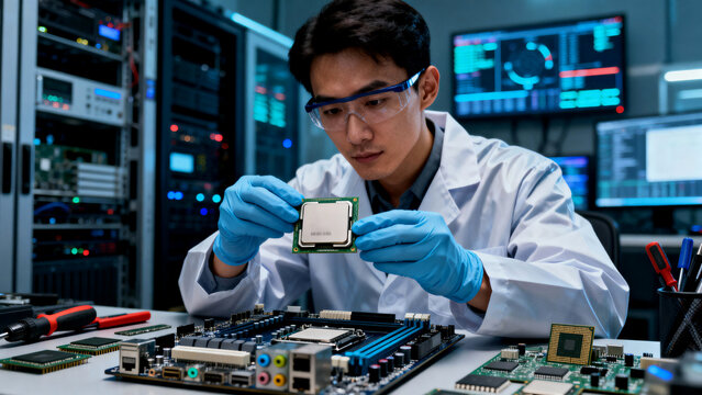 Scientist Holding Microchip