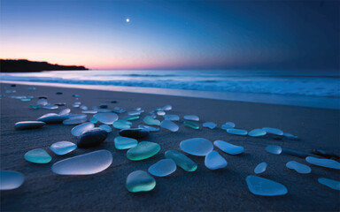Sea Glass Jewels Scattered on Silent Sand, Reflecting the Last Light Beneath a Star-Kissed Evening Sky. (3)_traced