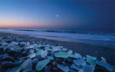Sea Glass Jewels Scattered on Silent Sand, Reflecting the Last Light Beneath a Star-Kissed Evening Sky. (4)_traced