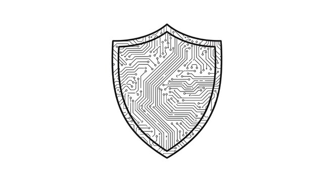 Digital shield with circuit board pattern for cybersecurity defense - Powered by Adobe