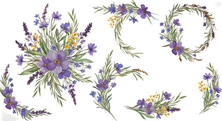 Floral Elements: A collection of exquisite watercolor floral arrangements, each a delicate study in botanical beauty and artistic finesse.