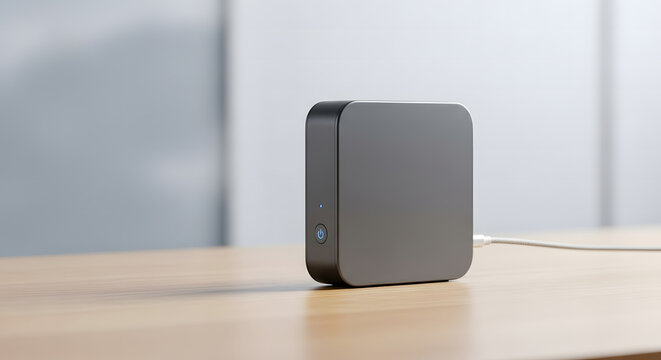 Mini PC Desktop Computer on Wood Desk