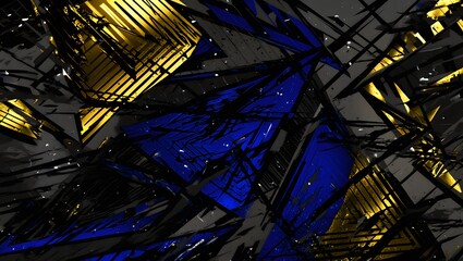 Fototapeta premium Blue and Gold Futuristic Metallic Abstract Design