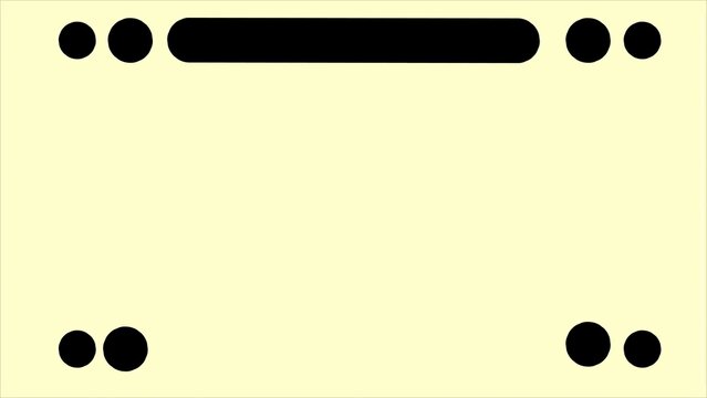 Black circles and a rectangle are arranged symmetrically on a pale yellow background creating an abstract minimalist design that evokes a sense of modern simplicity and could be used for various grap