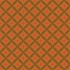 An ornate, repeating damask-style pattern featuring small, intricate medallions in teal, turquoise, dusty pink, and white on a deep teal background.