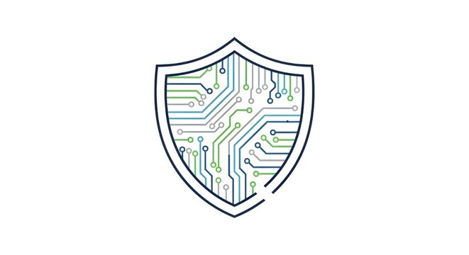 Secure digital shield with circuit board pattern represents cybersecurity