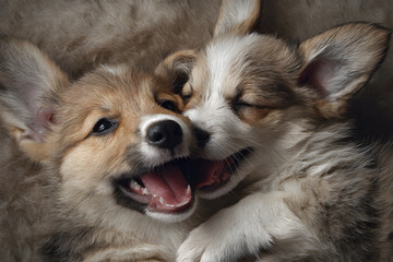 Joyful Furry Friends: Puppes Romping and Frolicking n Playful Harmony, Spreadig Happiness and Laughter wth Their Adorable Antics ad Boundless Energy