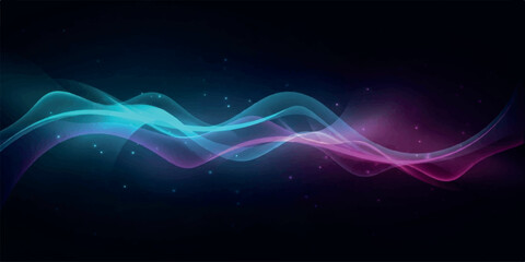 Abstract flowing waves of light in vibrant blue and pink hues against a dark background.