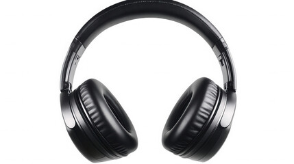 Black wireless headphones for listening to music isolated on transparent background