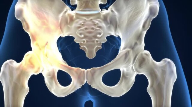 Animated Hip Fracture Video Detailed View of Pelvic Bone Injury and Inflammation
