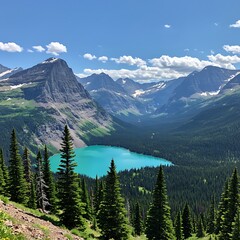 Stunning Turquoise Lake Nestled in Glacier National Park Mountains.