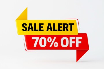 Bright yellow and red banner announcing a sale alert with seventy percent off discount offer