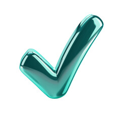 Teal metallic check mark symbol isolated on black background tick, Png On White Background, Isolated on Transparent Background, Cut Out