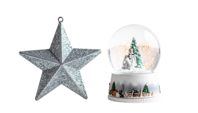 Snow Globe and Star Ornament Duo, isolated on transparent background 