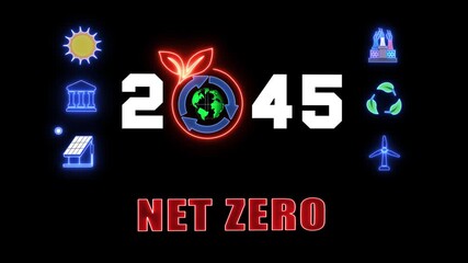 Net zero 2045 deadline concept, showing global commitment to carbon neutrality and sustainable energy future.